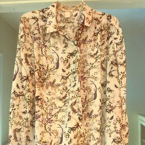 Tropical Birds and Butterflies button up blouse